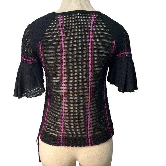 Small Free People Babes Only Black Short Sleeve Sweater Mesh Urban Outfitters - Picture 7 of 9